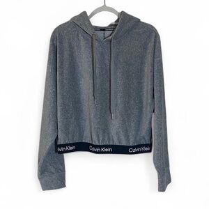 Calvin Klein Performance Velour Ribbed Top Large Grey Black Soft Cozy